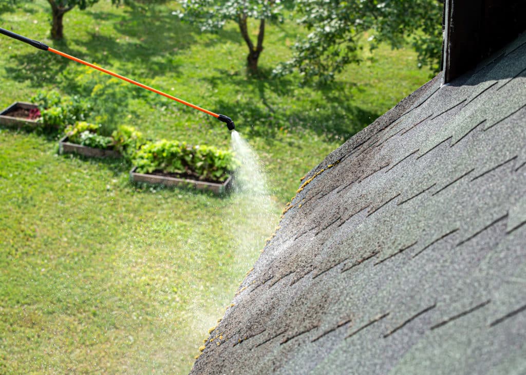 Soft wash roof cleaning